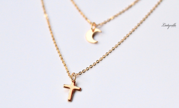 Kette Kreuz oder Mond / Kette Kreuz / Kette Mond /Geschenk für Sie / Geburtstag Schmuck / Kommunion Kette / Konfirmation Kette / Taufe Kette